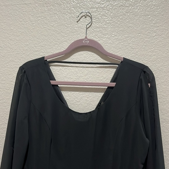 Doe & Rae Black Lace Trim Long Sleeve Mini Dress Size L Sheer Overlay - Picture 10 of 11